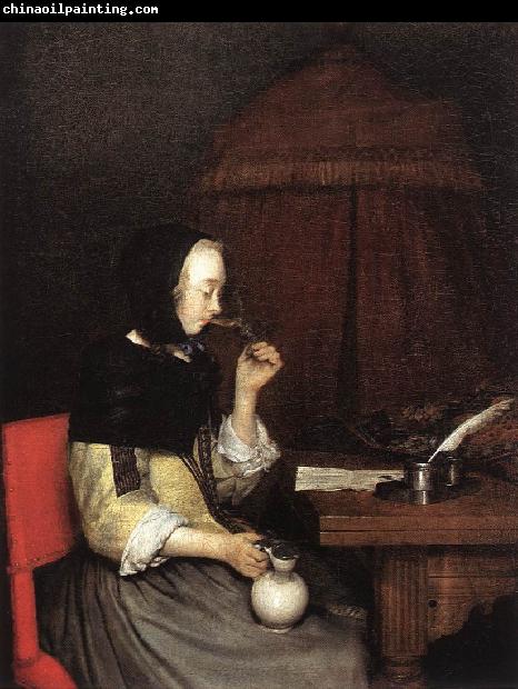 TERBORCH, Gerard Woman Drinking Winen 5r