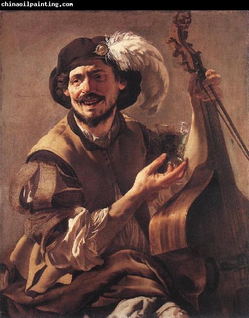 TERBRUGGHEN, Hendrick A Laughing Bravo with a Bass Viol and a Glass  at