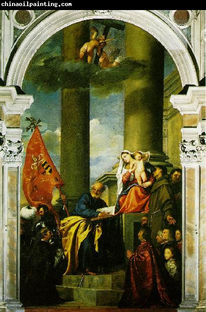 TIZIANO Vecellio Madonna with Saints and Members of the Pesaro Family  r