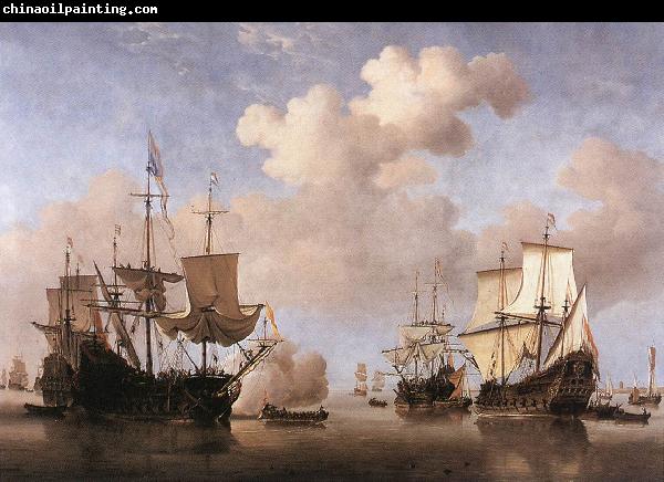 VELDE, Willem van de, the Younger Calm: Dutch Ships Coming to Anchor  wt