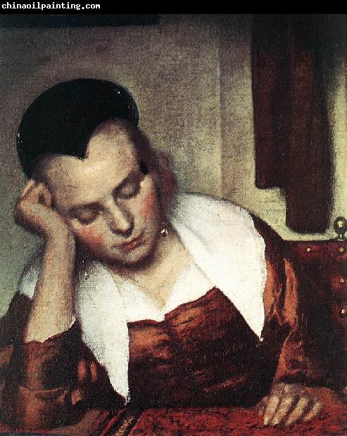 VERMEER VAN DELFT, Jan A Woman Asleep at Table (detail) atr