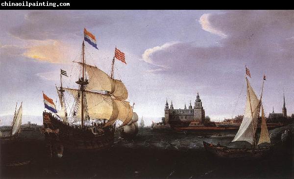 VROOM, Hendrick Cornelisz. Arrival of a Dutch Three-master at Schloss Kronberg srt