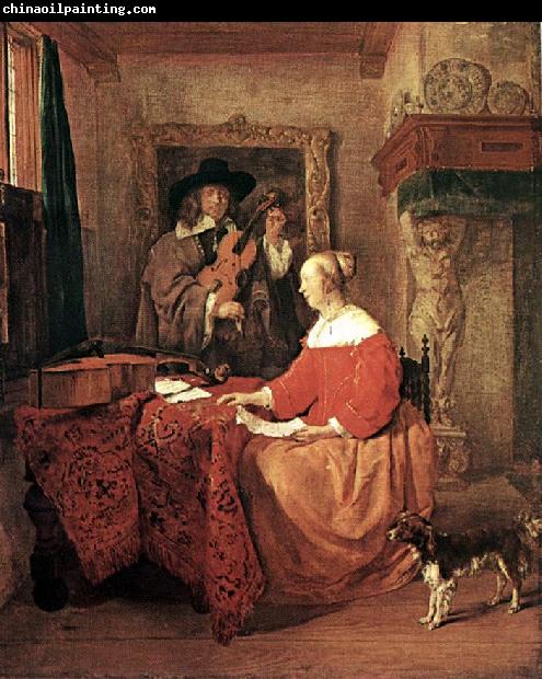 METSU, Gabriel A Woman Seated at a Table and a Man Tuning a Violin sg