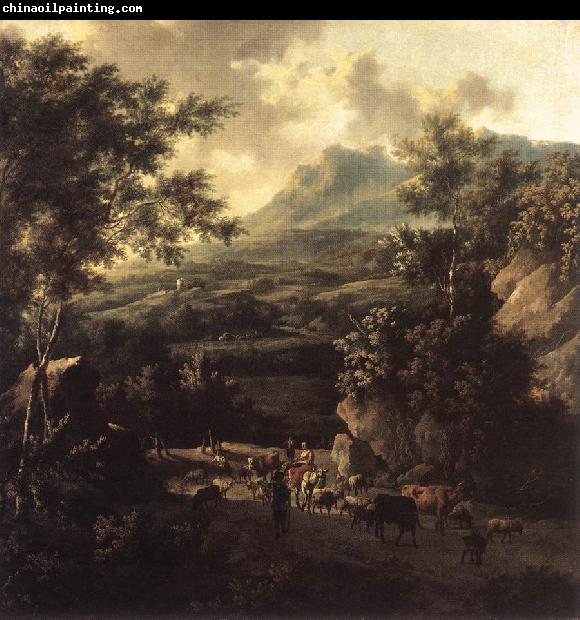 MOUCHERON, Frederick de Mountain Scene with Herd of Cattle ag