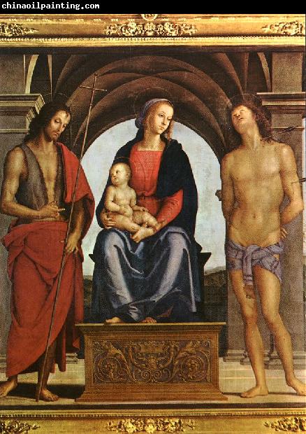 PERUGINO, Pietro Madonna Enthroned between St. John and St. Sebastian (detail) AF