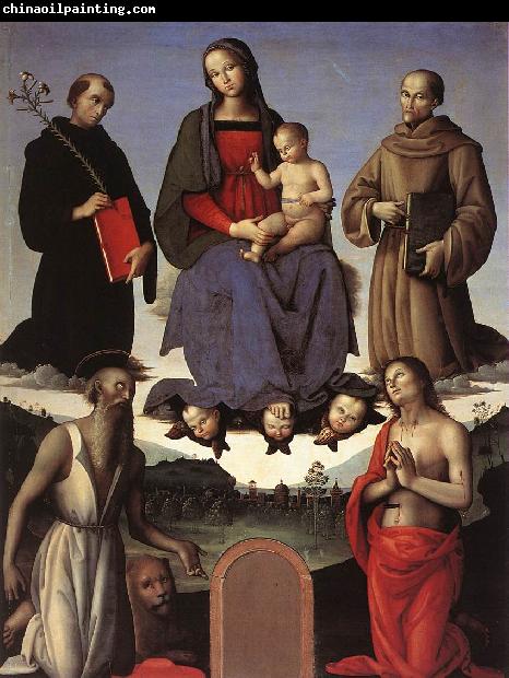 PERUGINO, Pietro Madonna and Child with Four Saints (Tezi Altarpiece) af