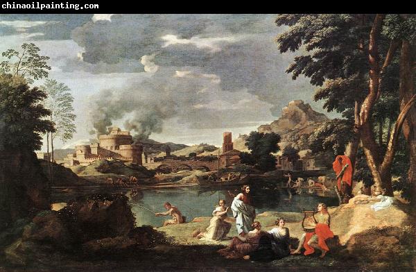 POUSSIN, Nicolas Landscape with Orpheus and Euridice sg
