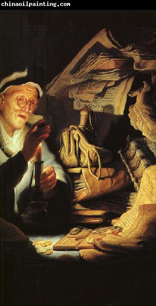 REMBRANDT Harmenszoon van Rijn The Moneychanger (detail) dry