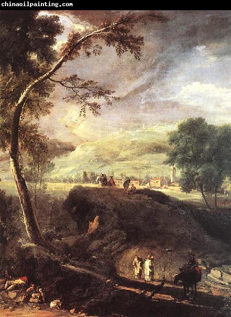 RICCI, Marco Landscape with River and Figures (detail)