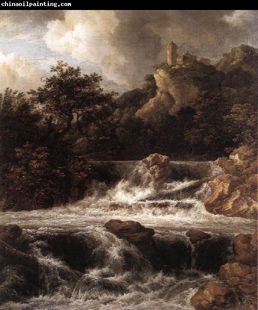 RUISDAEL, Jacob Isaackszon van Waterfall with Castle Built on the Rock af
