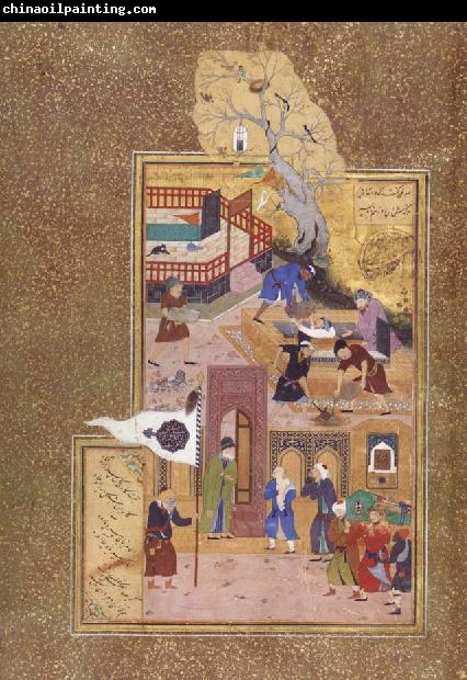 Bihzad A holy personage at the gate of a shrine consoles a son over his father-s death