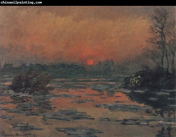 Claude Monet Sunset on the Seine in Winter