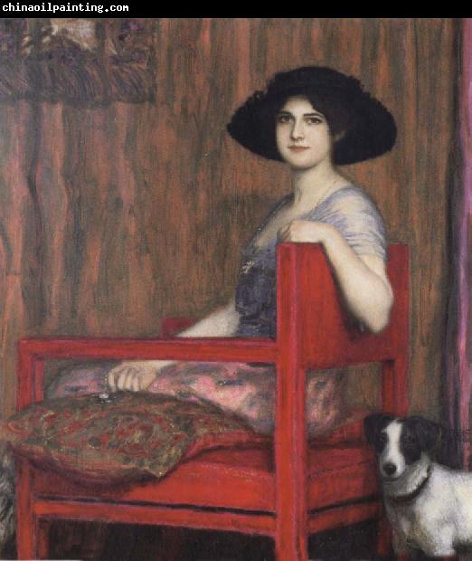 Fernand Khnopff Mary von Stuck in a Red Armchair