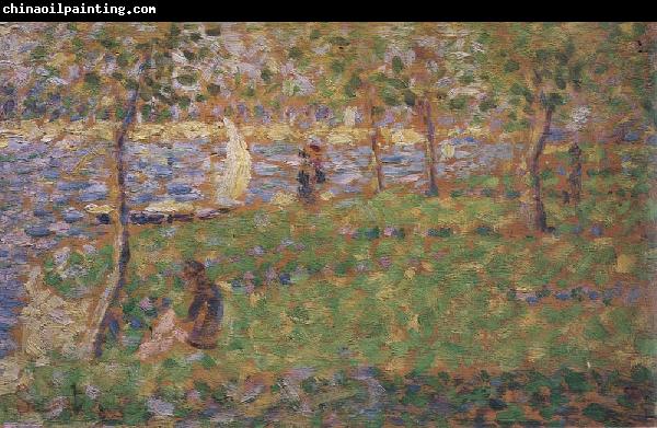 Georges Seurat Etude pour Moyenne Distance,gauche,avec Bateau a Voile