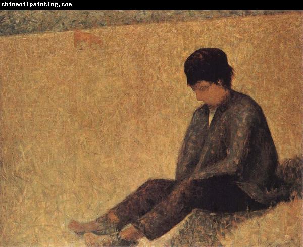 Georges Seurat The small Peasant sat on the lawn of the Pasture