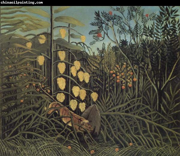 Henri Rousseau In a Tropical Forest.Struggle between Tiger and Bull