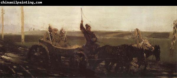 Ilya Repin Under Guard,Along the Muddy Road