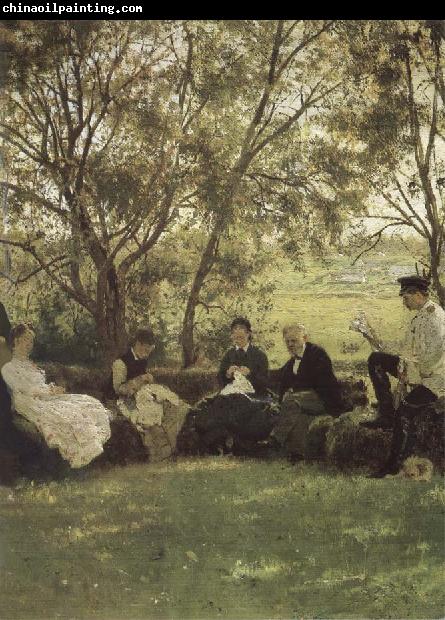 Ilya Repin On the Turf bench