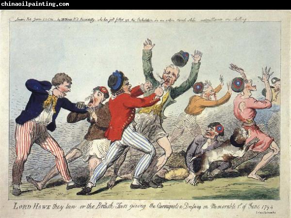 Isaac Cruikshank Lord Howe they run or The British Tars giving the Carmignols a Dressing on the Memorable 1st of June 1794