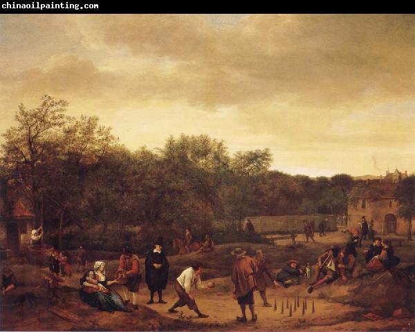 Jan Steen Landscape with skittle playes