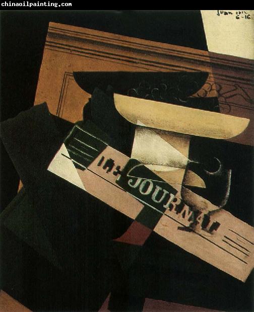 Juan Gris The Still life having the fruit dish and newspaper