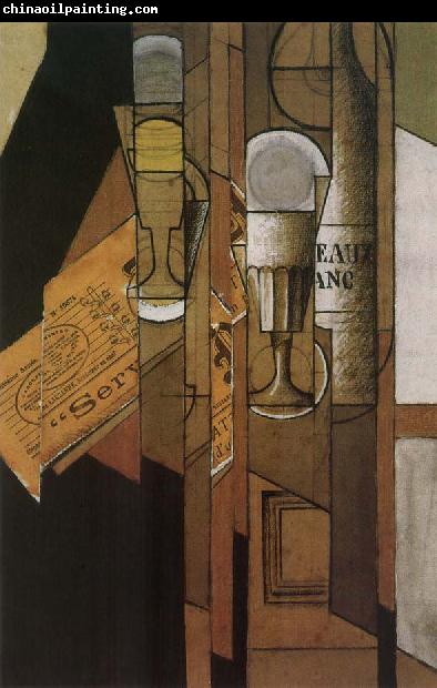 Juan Gris Cup newspaper and winebottle