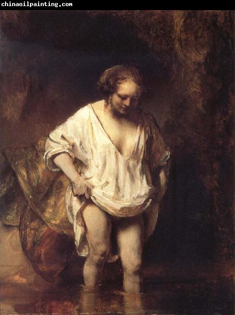 REMBRANDT Harmenszoon van Rijn Hendrickje Bathing in a River