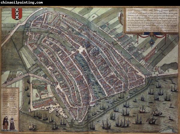 REMBRANDT Harmenszoon van Rijn Map of Amsterdam from Civitates Orbis Terrarum by Georg Brau and Frans Hogenburg