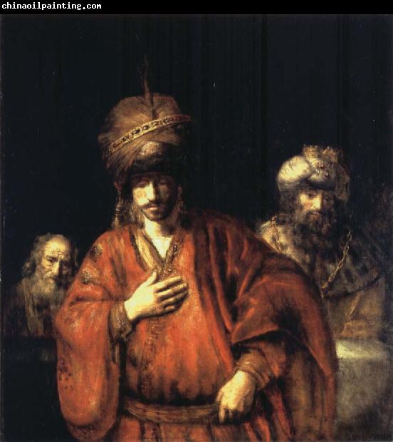 REMBRANDT Harmenszoon van Rijn David and Uriah or Ahasuerus,Haman and Harbona