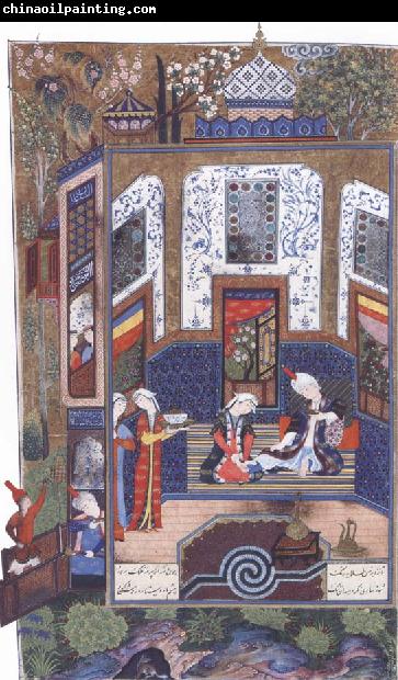 Sultan Muhammad Prince Bahram i Gor listens to the tale of the princess of Persia beneath the white pavilion