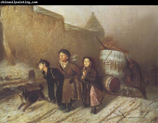 Vasily Perov Apprentices Pulling a Water Barrel