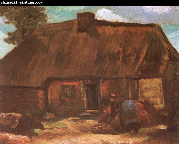 Vincent Van Gogh Cottage with Peasant Woman Digging (nn04)