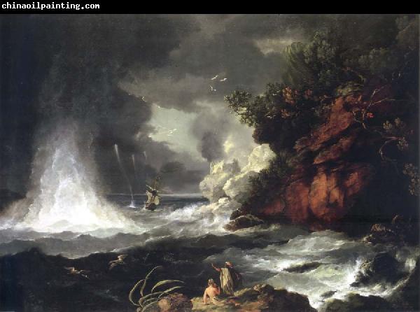 unknow artist A View of Cape Stephens in Cook-s Straits New Zealand With Waterspout