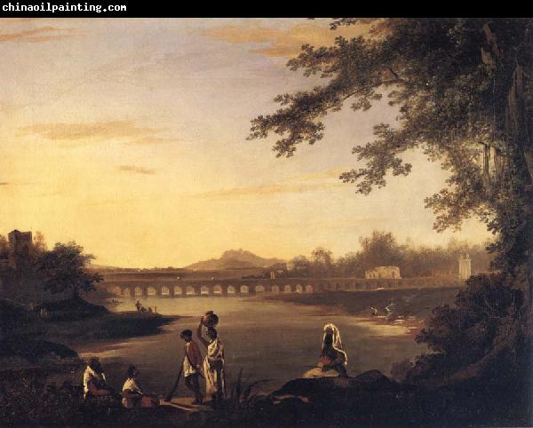 unknow artist A View of Marmalong Bridge with a Sepoy and Natives in the Foreground