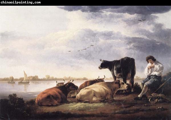 Aelbert Cuyp Cows and Herdsman by a River