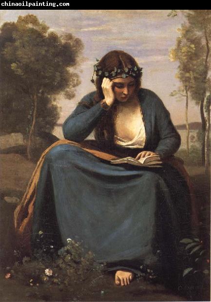 Corot Camille Reader crowned of flowers or The Muse of virgil