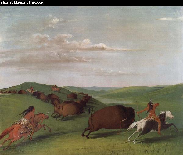 George Catlin Buffalo Chase with Bows and Lances