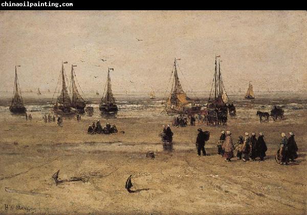 Hendrik Willem Mesdag Flat-bottomed Fishing Pinks and Fisherfolk at Scheveningen