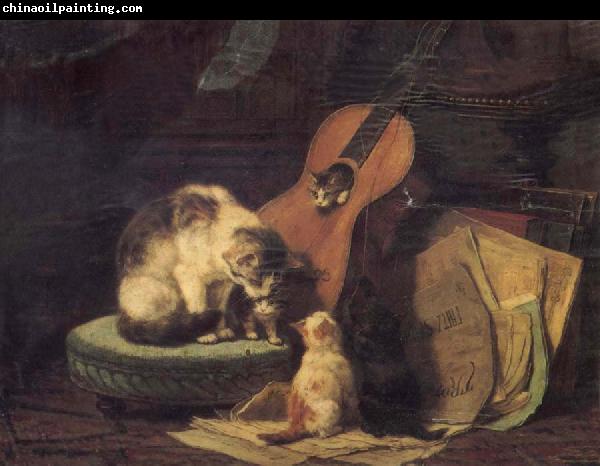 Henriette Ronner Cat,book and fiddle