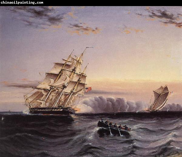 James Edward Buttersworth A U.S Frigate attacking a French Privateer