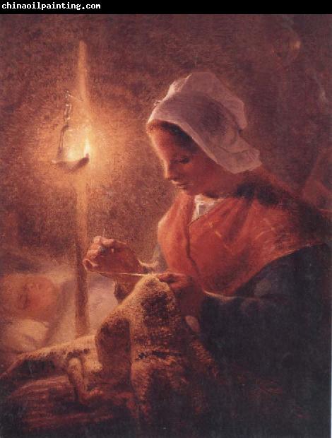 Jean Francois Millet Woman Sewing by Lamplight