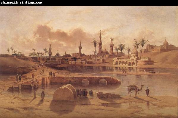 Adrien Dauzats View of Damanhur during the Flooding of the Nile