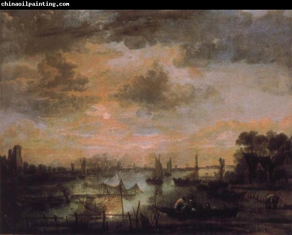 Aert van der Neer Fishing by moonlight