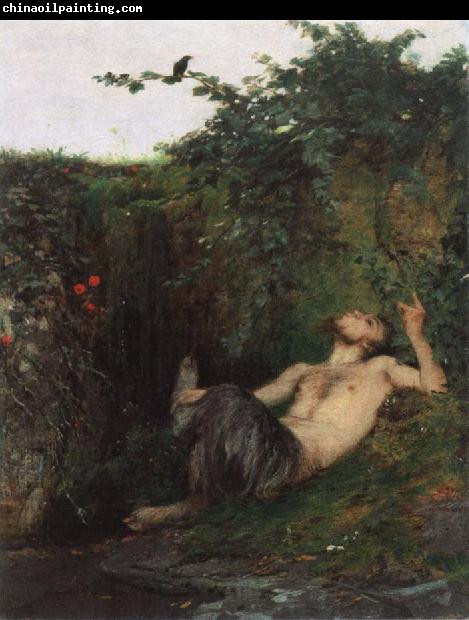 Arnold Bocklin Faun Whistling to Blackbird