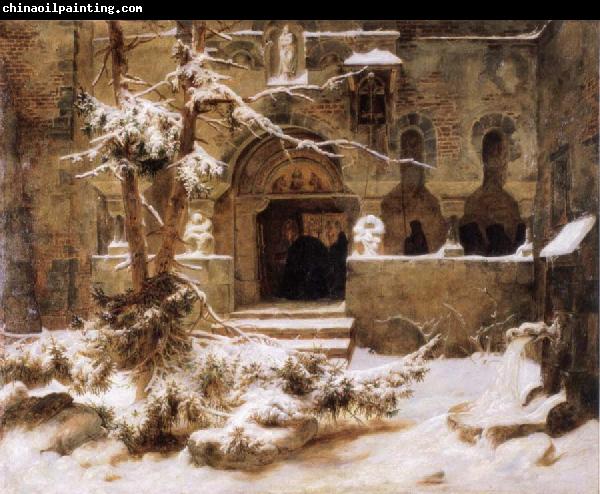 Carl Friedrich Lessing Monastery Courtyard in the Snow