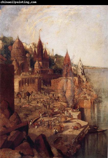 George Landseer The Burning Ghat Benares,as Seen From the City