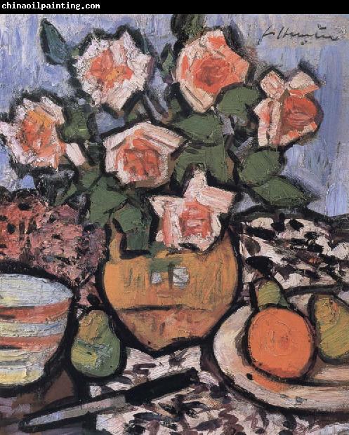 George Leslie Hunter Still Life with Roses,Fruit and Knife