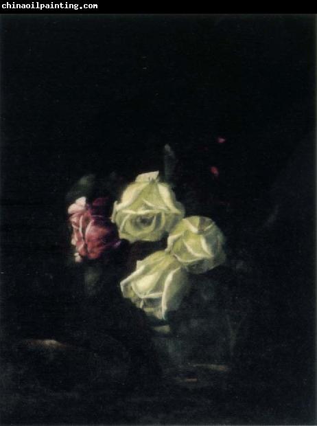 Hirst, Claude Raguet Roses in a Glass Pitcher with Decorative Metal Plate