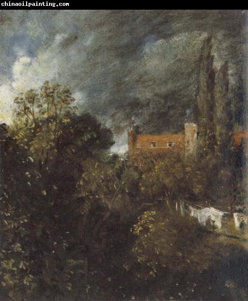 John Constable View in  Garden at Hampstead,with a Red House beyond