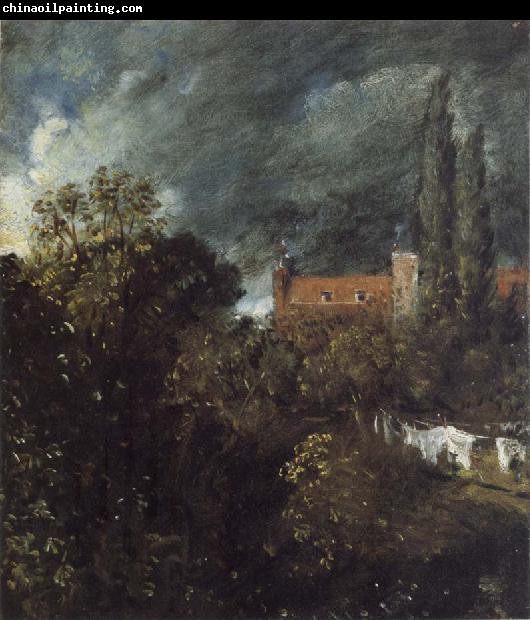 John Constable View into a Garden in Hampstead with a Red House beyond